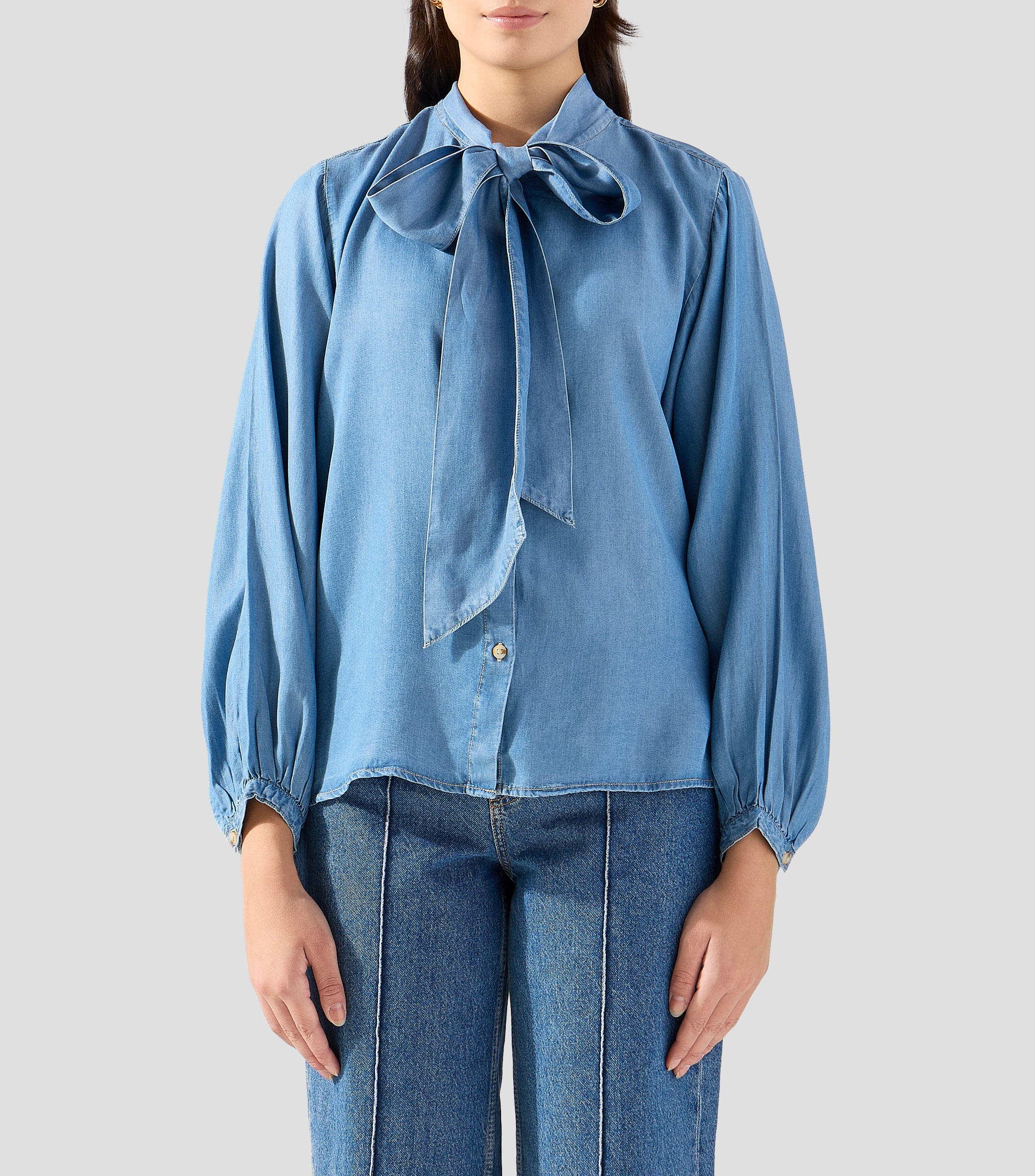 Blusa lisa de manga larga Mujer